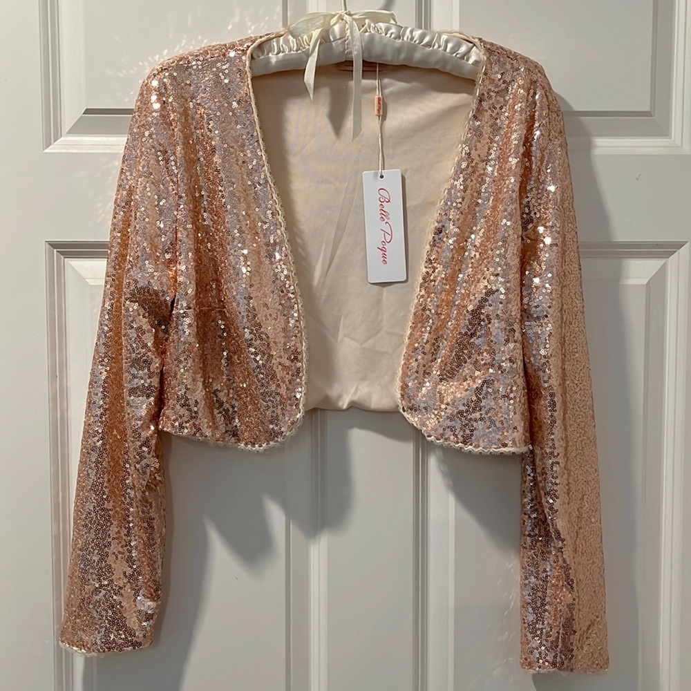 NWT Belle Poque Light pink sequin shrug - long sleeve - size XL
